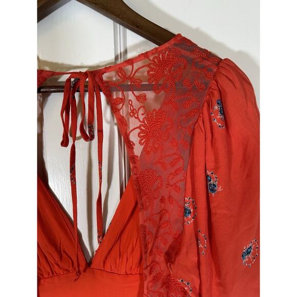 Free People Mockingbird Mesh Inset Empire Waist Mini Dress Womens Size 6 NWT - Picture 7 of 11